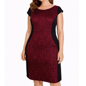 AA Studio wine red and black body con cap sleeve mini dress SZ 8V 29